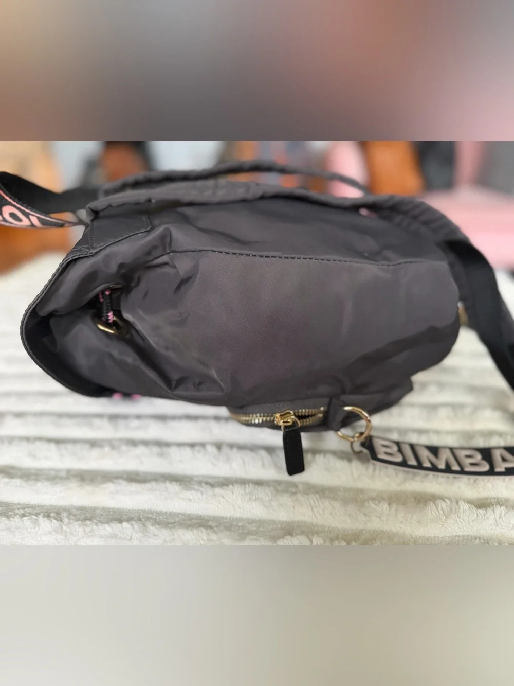 Bimba Y Lola Nylon Drawstring Backpack with Pink Accent